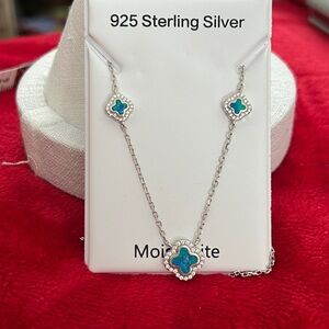 Luxury Blue Opal‎ and Moissanite Diamond clover Necklace